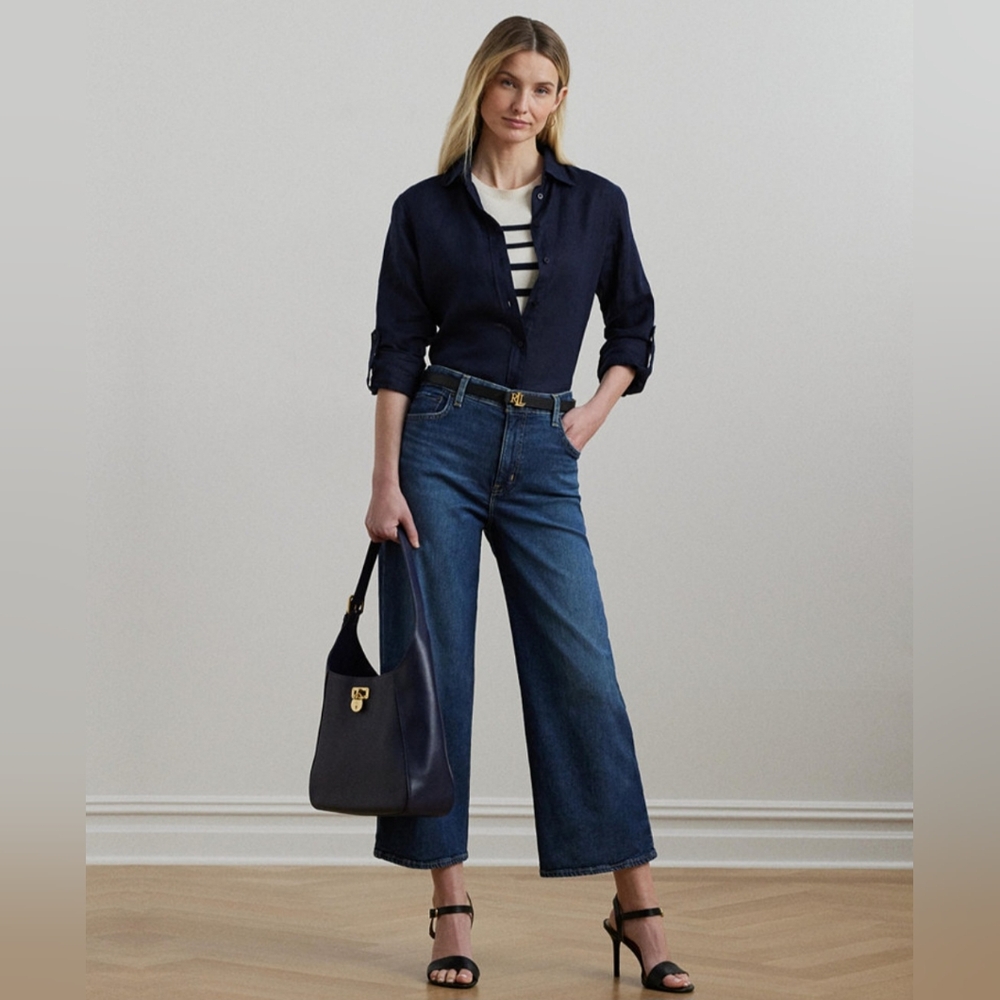 RALPH LAUREN WOMEN'S HIGH RISE WIDE LEG CROPPED JEANS SIZE 12